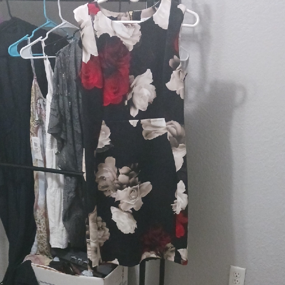 Calvin Klein Collection Black and Red Asymmetrical Dress